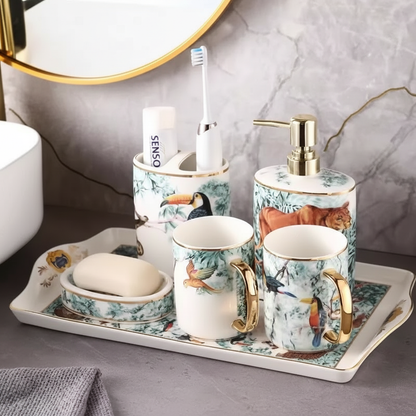 Servizio da 5 Pezzi per Bagno in Gres Porcellanato in Stile Country Europeo